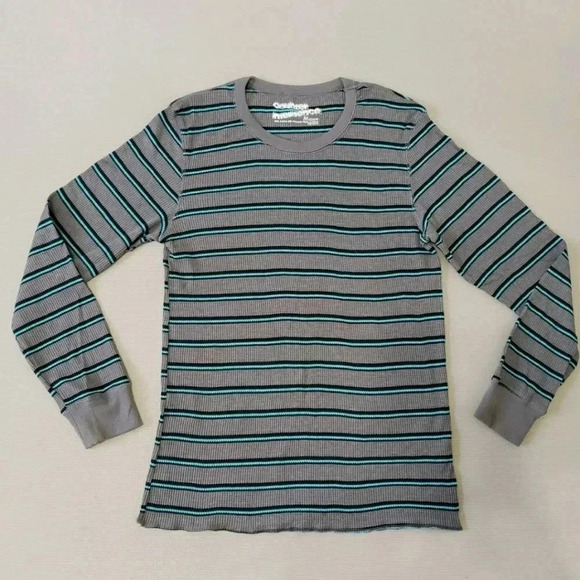 Lot of 2 MENS Waffle Thermal Shirt Crewneck Gray Blue Stripe M - Picture 4 of 7